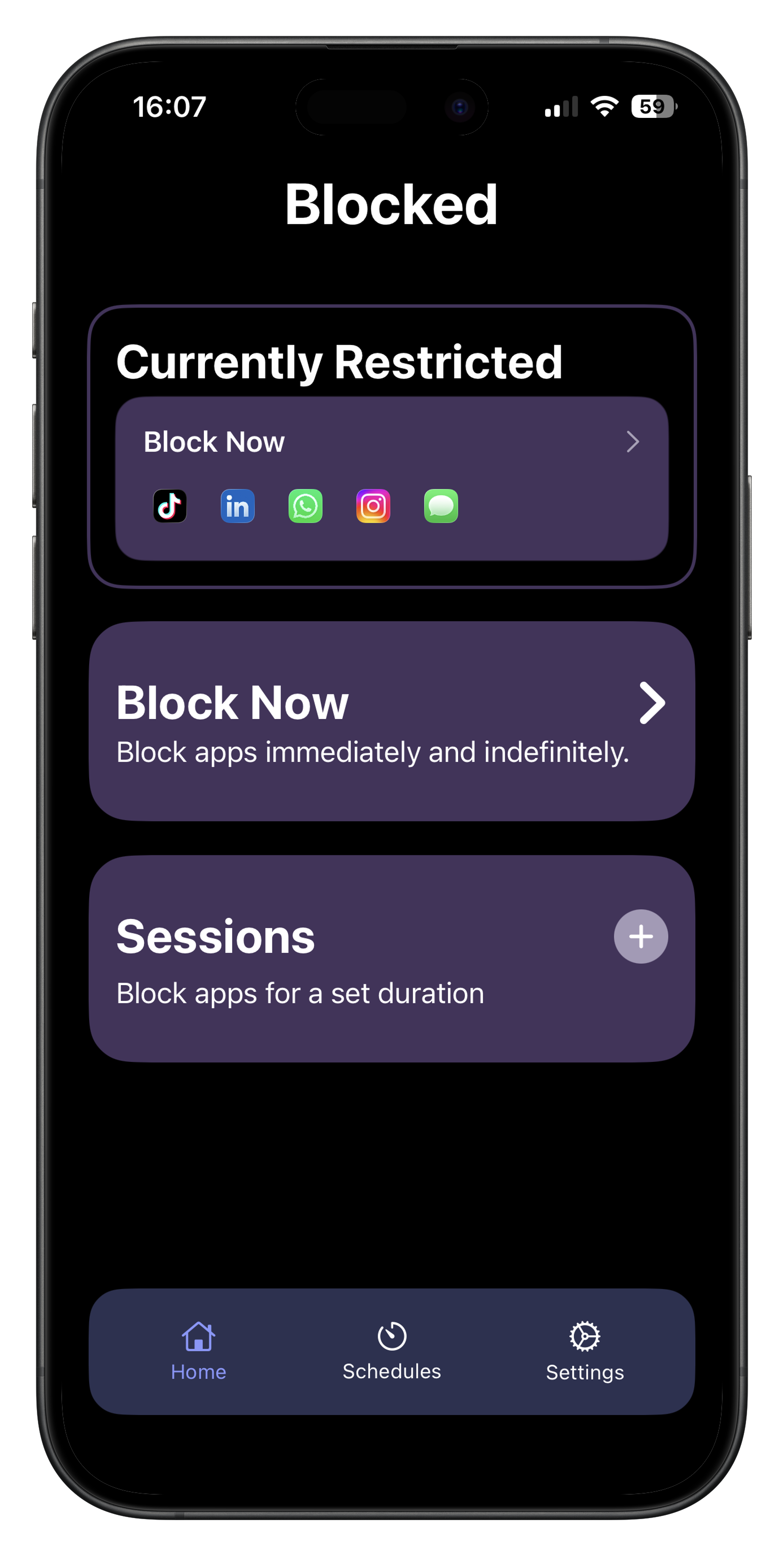 Home view screenshot of Blocked